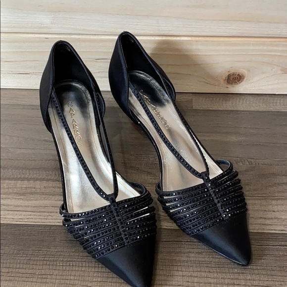 Caparros Shoes - Caparros Satin Kitten Heel Black rhinestone 9.5